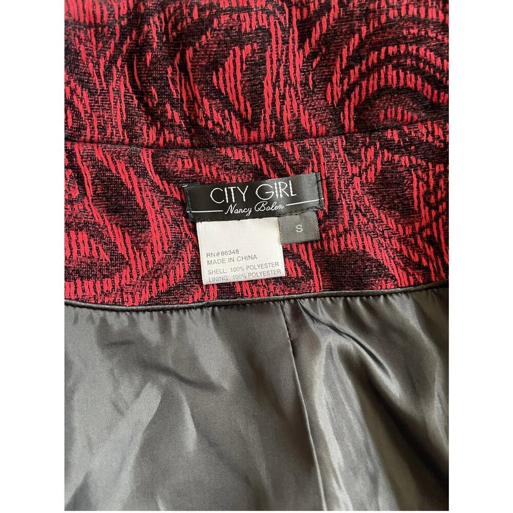 City Girl Nancy Bolen Blazer Jacket Red Black Embroidered Button Size Small -EUC - Picture 8 of 12